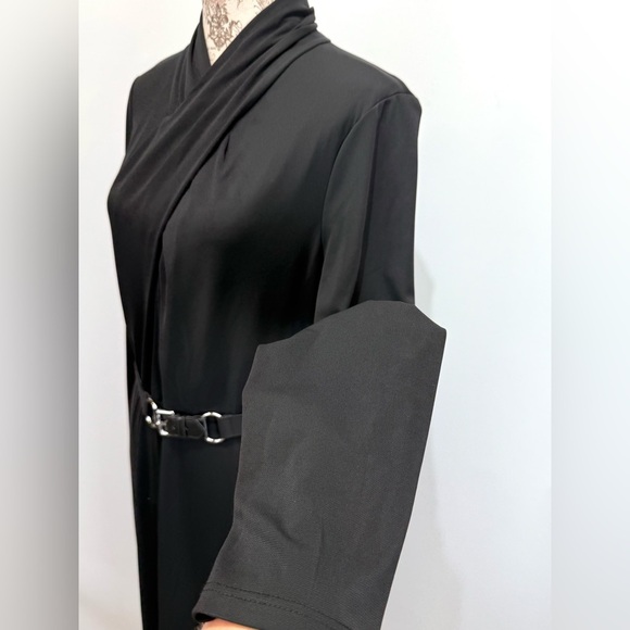LAUREN RL Black Label Black long sleeve twist neck belted sheath dress size 16 - Picture 6 of 16